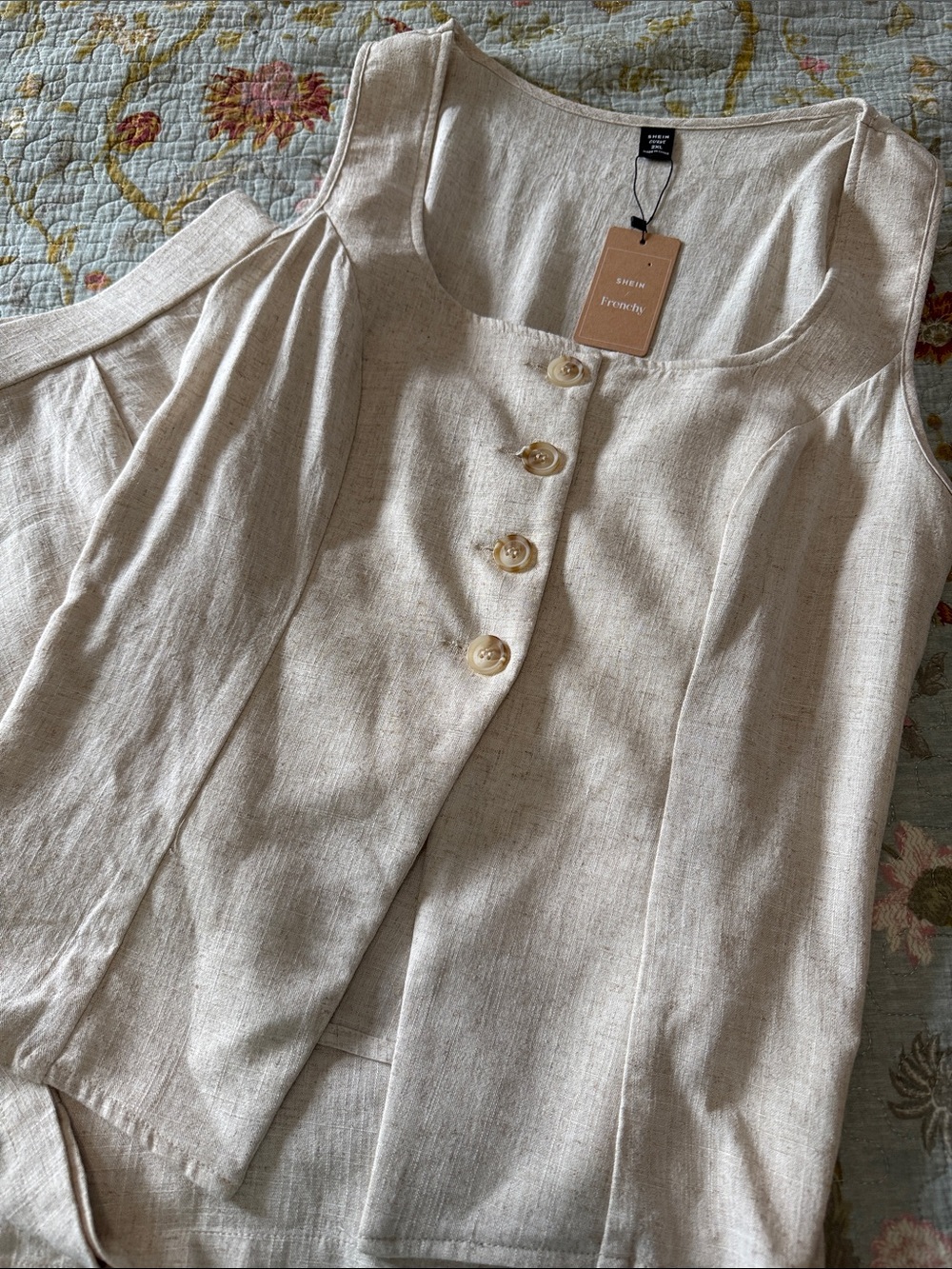SHEIN Cream Button-Front Linen-Feel Camisole